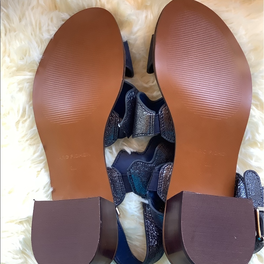 Navy blue metallic heeled sandals - Picture 3 of 4